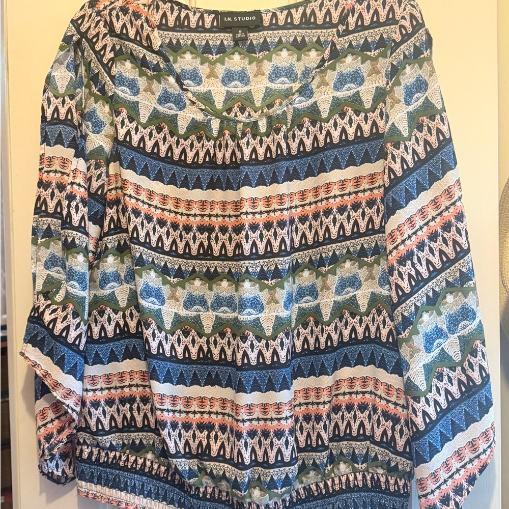 I.N. Studio Blue 3/4 Sleeve Boxy Blouse